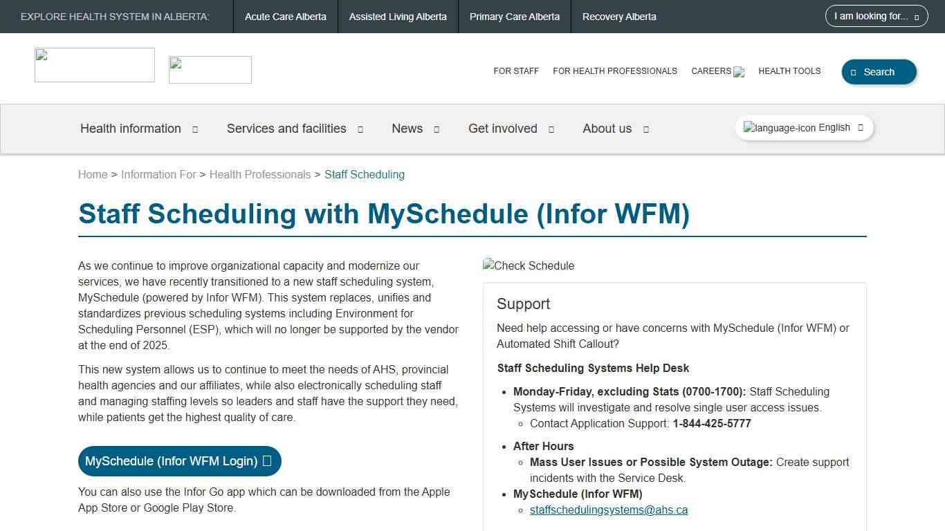 Staff Scheduling Alberta Health Services